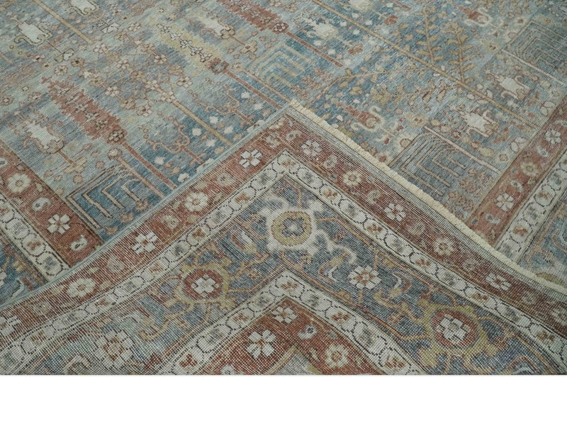 Antique Distressed Finished Gray, Silver and Rust Low Pile Turkish Rug ...