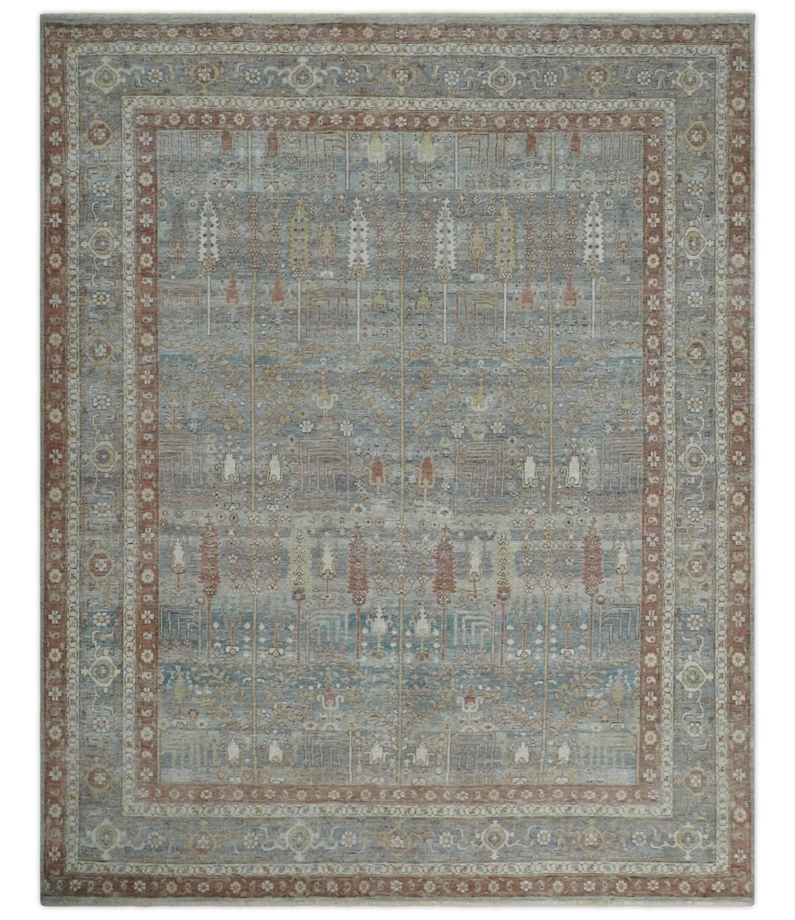 Antique Distressed Finished Gray, Silver and Rust Low Pile Turkish Rug ...
