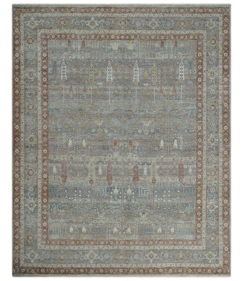 Tree of life Antique Distressed Finished Gray, Silver and Rust Low Pile Multi Size wool Area Rug - The Rug Decor