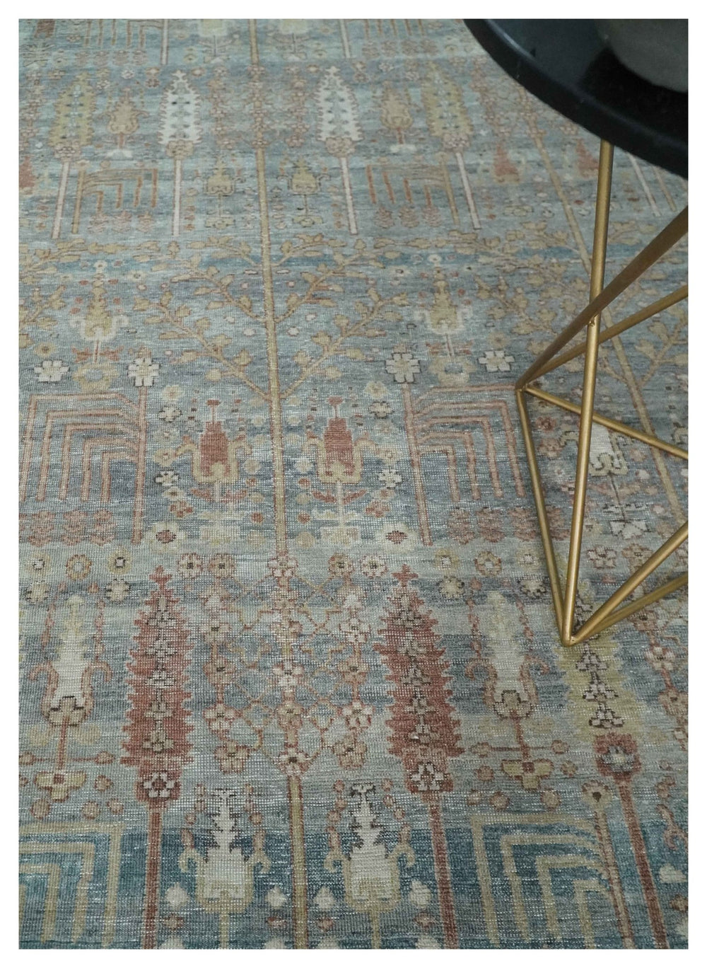 Tree of life Antique Distressed Finished Gray, Silver and Rust Low Pile Multi Size wool Area Rug - The Rug Decor