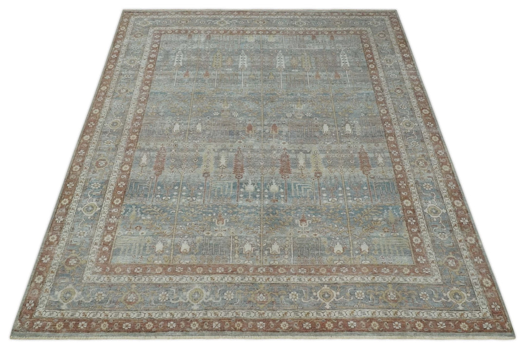 Antique Distressed Finished Gray, Silver and Rust Low Pile Turkish Rug ...