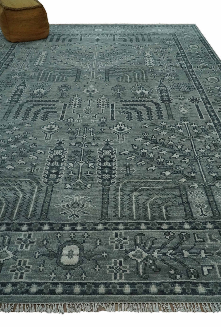 Tree of life Gray, Charcoal and Ivory Hand knotted Traditional Floral 9x12 wool Area Rug - The Rug Decor