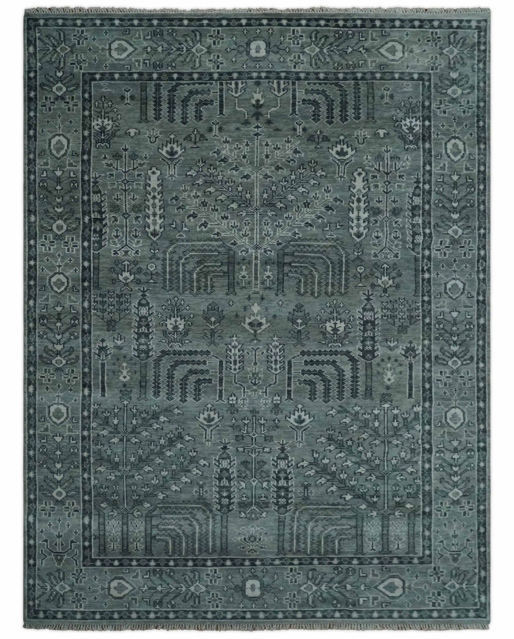 Tree of life Gray, Charcoal and Ivory Traditional Floral wool Area Rug ...
