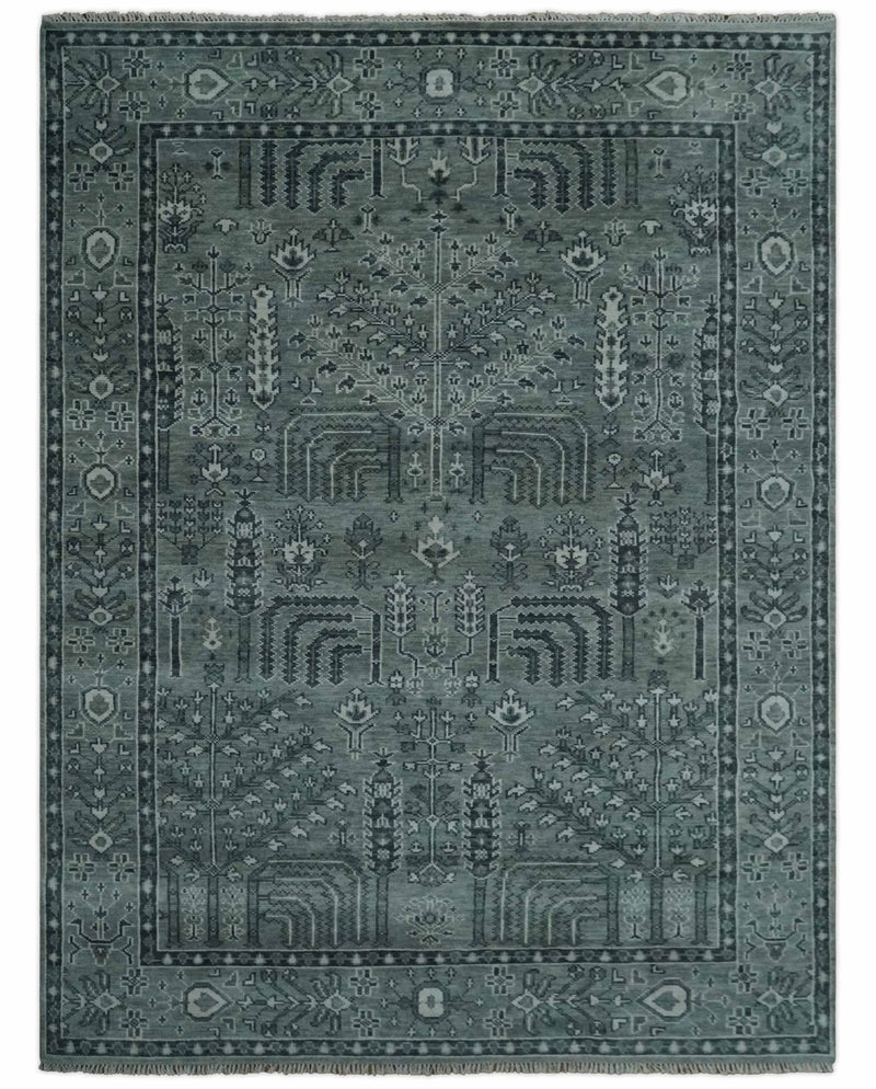 Tree of life Gray, Charcoal and Ivory Hand knotted Traditional Floral 9x12 wool Area Rug - The Rug Decor