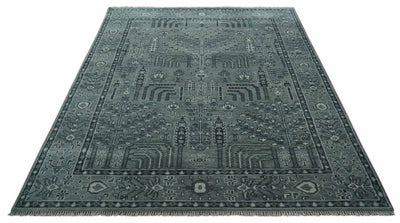 Tree of life Gray, Charcoal and Ivory Hand knotted Traditional Floral 9x12 wool Area Rug - The Rug Decor