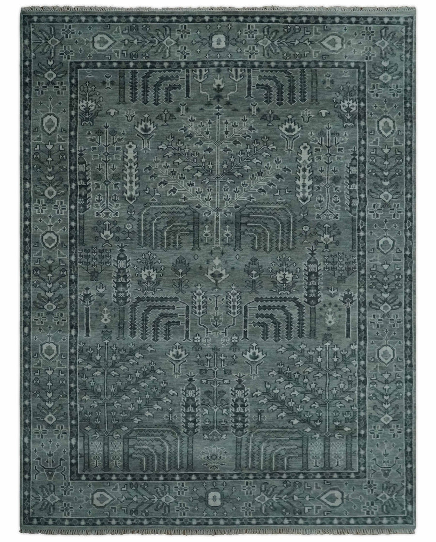 Tree of life Gray, Charcoal and Ivory Hand knotted Traditional Floral Multi Size wool Area Rug - The Rug Decor