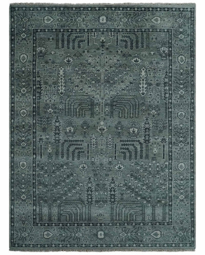 Tree of life Gray, Charcoal and Ivory Hand knotted Traditional Floral Multi Size wool Area Rug - The Rug Decor