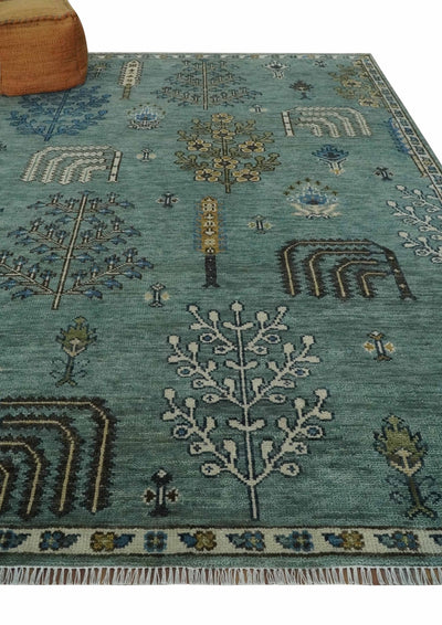 Tree of Life Green Traditional Hand Knotted Turkish Design 8x10 Wool Area Rug - The Rug Decor