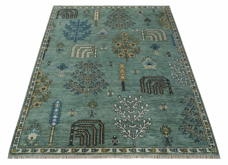Tree of Life Green Traditional Hand Knotted Turkish Design 8x10 Wool Area Rug - The Rug Decor