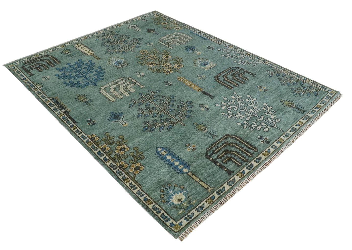 Tree of Life Green Traditional Hand Knotted Turkish Design 8x10 Wool Area Rug - The Rug Decor