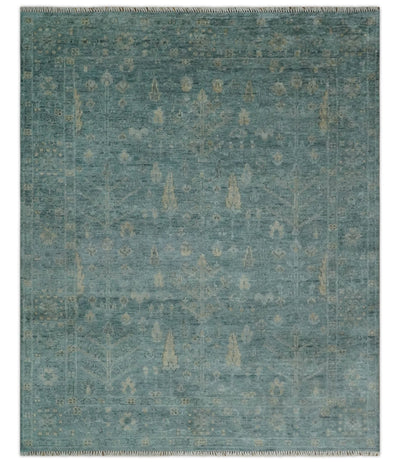 Tree of Life Hand Knotted Teal and Beige Traditional Oushak 8x10 Wool Area Rug - The Rug Decor