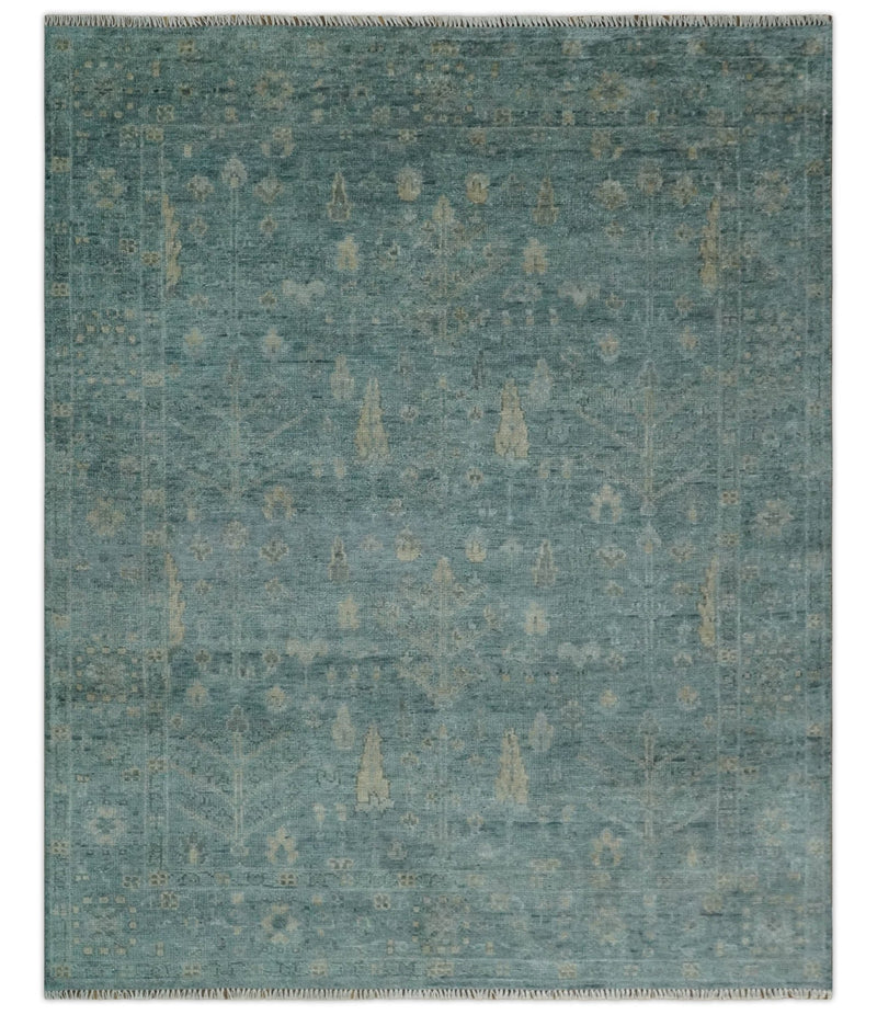 Tree of Life Hand Knotted Teal and Beige Traditional Oushak 8x10 Wool Area Rug - The Rug Decor