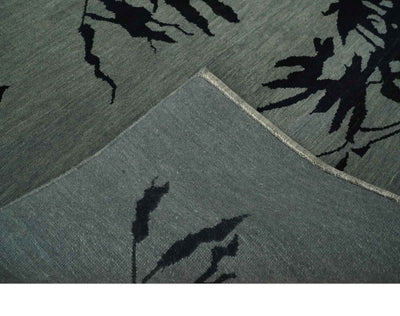 Tree of life leaf Art Gray and Black 5x6.6 Hand knotted wool Area Rug - The Rug Decor