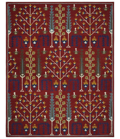 Tree of life Maroon, Blue and Gold Traditional Floral Hand Tufted Custom Made wool Area Rug - The Rug Decor