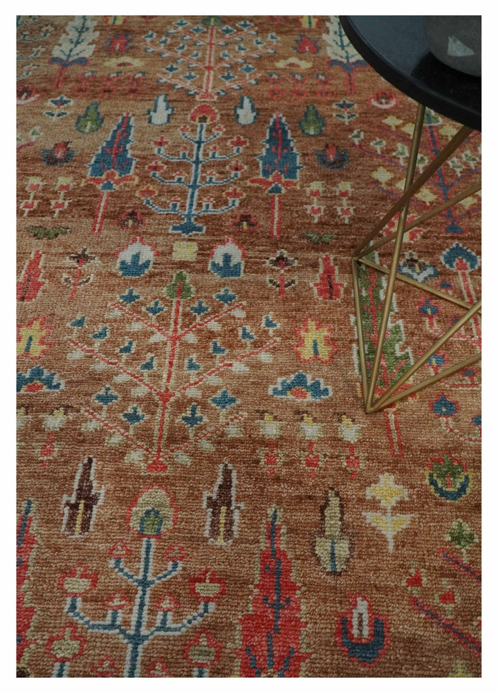 Tree of Life Rust and Brown Hand Knotted 8x10 Traditional Oushak Wool Rug - The Rug Decor