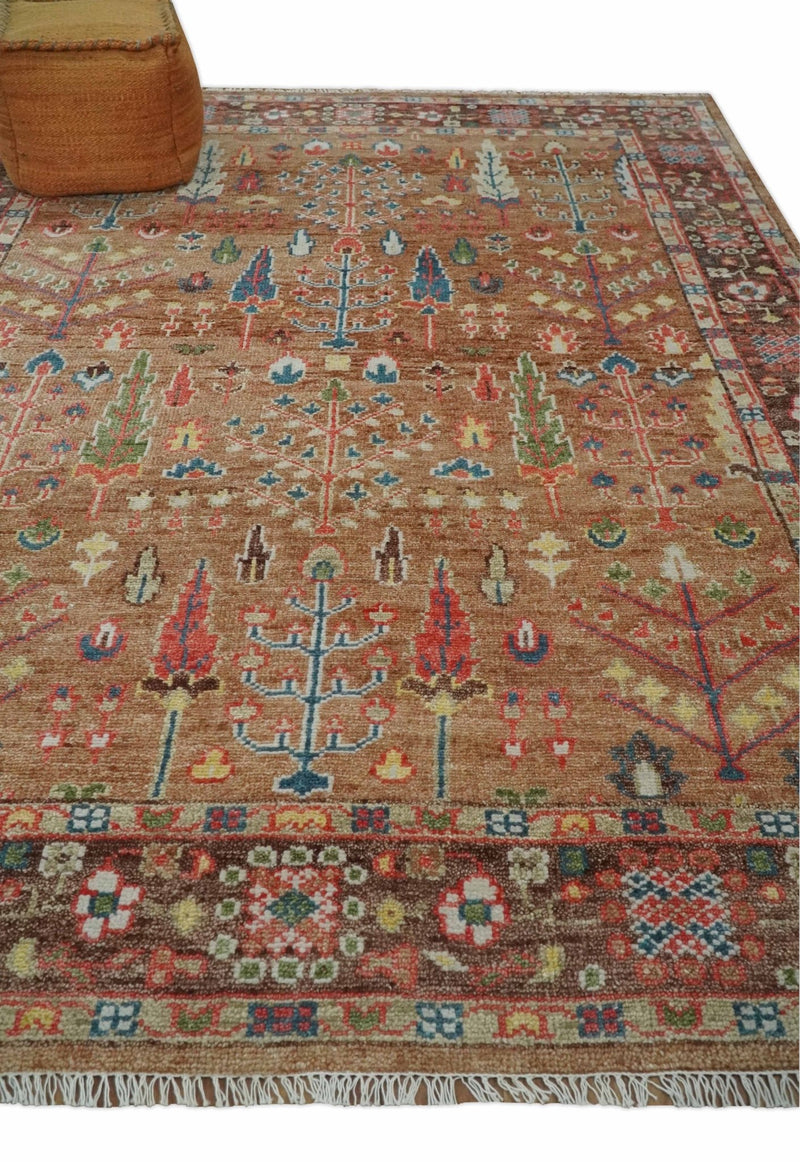 Tree of Life Rust and Brown Hand Knotted 8x10 Traditional Oushak Wool Rug - The Rug Decor