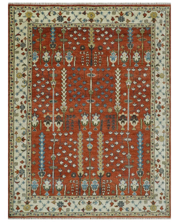 Hand Knotted Rust and Ivory Turkish Vintage Low pile Wool Rug – The Rug ...