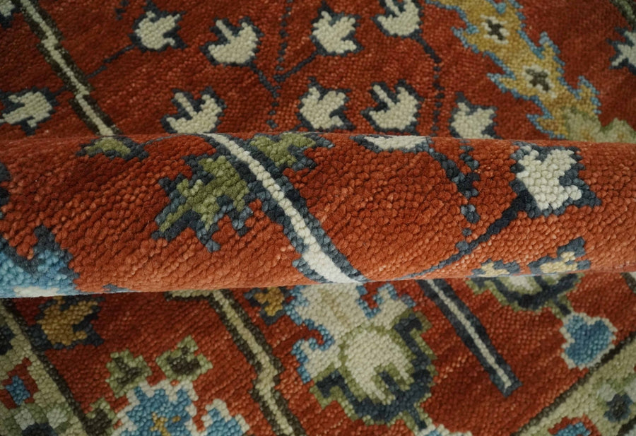 Hand Knotted Rust and Ivory Turkish Vintage Low pile Wool Rug – The Rug ...