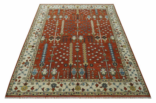 Hand Knotted Rust and Ivory Turkish Vintage Low pile Wool Rug – The Rug ...