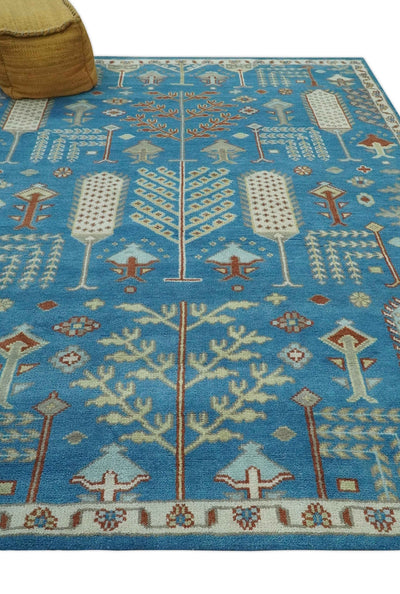Tree of life Traditional Floral Blue, Ivory and Brown Hand Knotted Custom Made Wool Area Rug - The Rug Decor