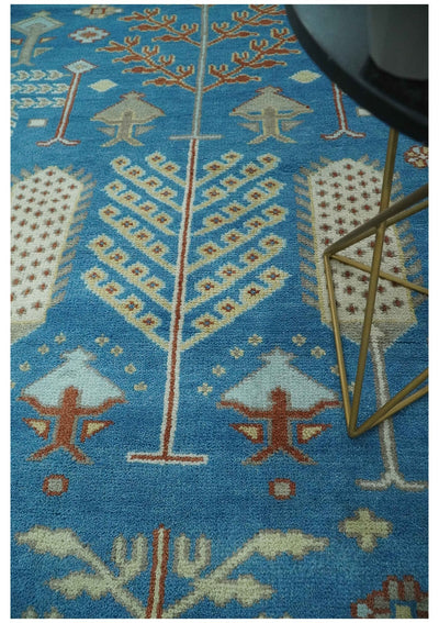 Tree of life Traditional Floral Blue, Ivory and Brown Hand Knotted Custom Made Wool Area Rug - The Rug Decor