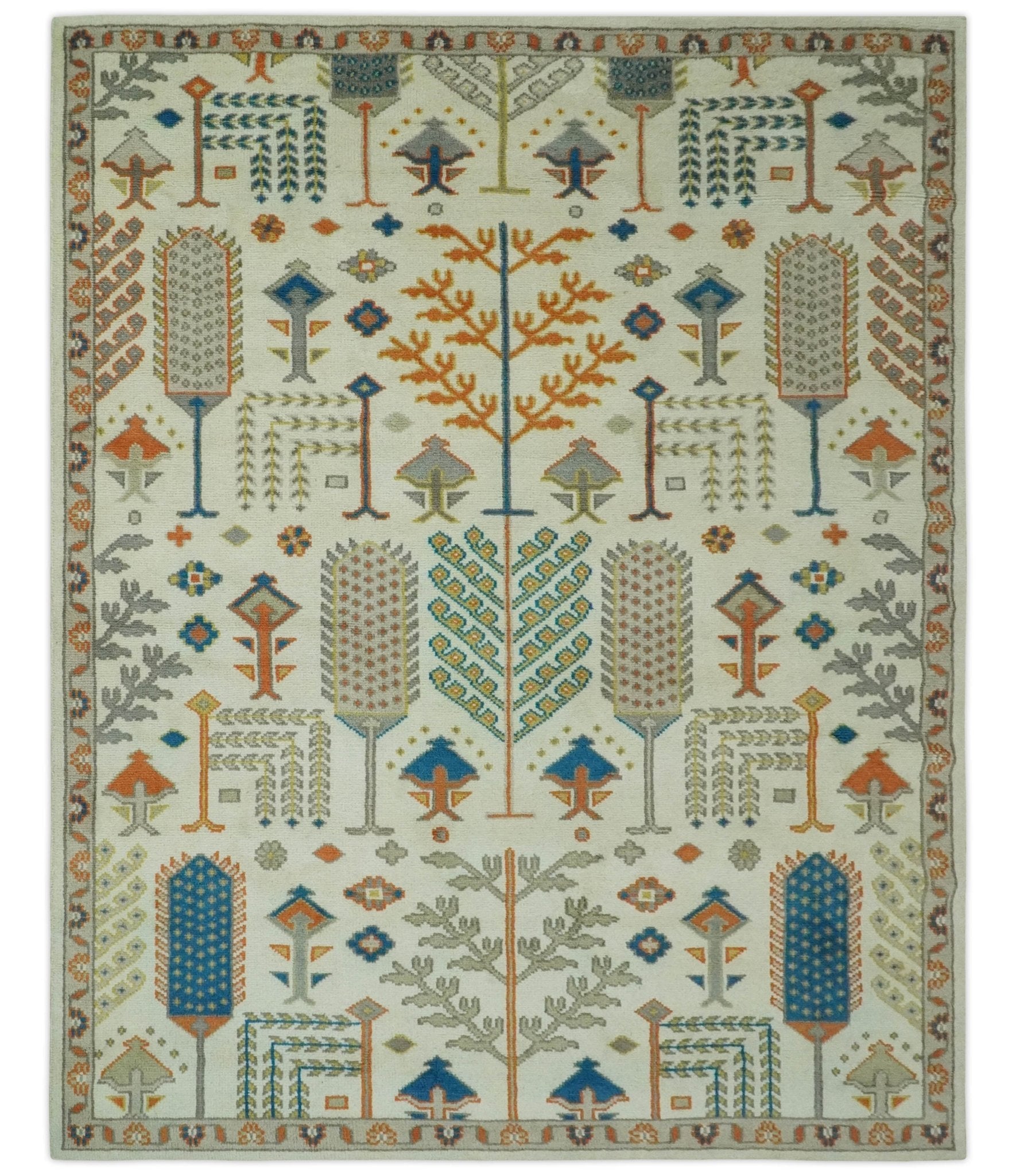 Traditional Floral Ivory, Blue and Rust Hand Knotted Wool Area Rug ...