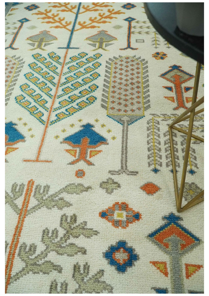Tree of life Traditional Floral Ivory, Blue and Rust Hand Knotted Multi Size Wool Area Rug - The Rug Decor