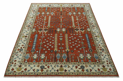Tree Rug Hand Knotted Rust and Ivory 9x12 Traditional Turkish Design Wool Area Rug - The Rug Decor