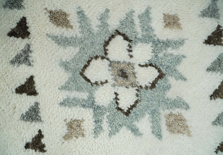 Tribal Design 8x10 Ivory and Brown Traditional Geometrical Pattern Hand Knotted Wool Area Rug - The Rug Decor