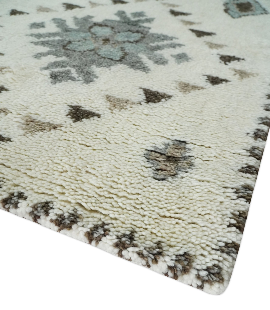 Tribal Design 8x10 Ivory and Brown Traditional Geometrical Pattern Hand Knotted Wool Area Rug - The Rug Decor