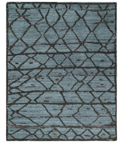Tribal Design 8x10 Silver, Charcoal and Olive Stripes Handmade Wool Area Rug - The Rug Decor