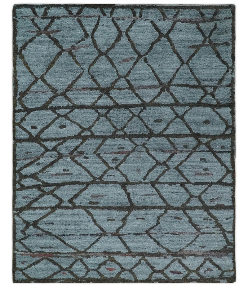 Tribal Design 8x10 Silver, Charcoal and Olive Stripes Handmade Wool Area Rug - The Rug Decor