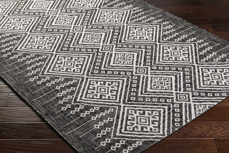 Tribal Design Charcoal And Ivory Traditional Ikat Design Outdoor Safe area Rug - The Rug Decor