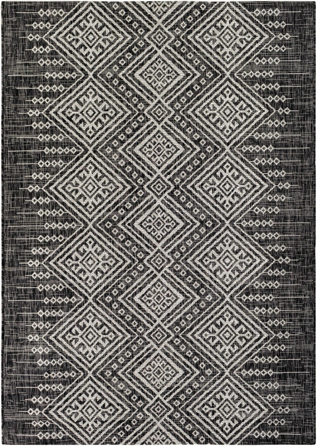 Tribal Design Charcoal And Ivory Traditional Ikat Design Outdoor Safe area Rug - The Rug Decor