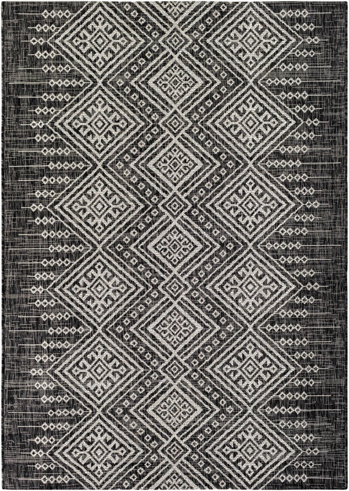 Tribal Design Charcoal And Ivory Traditional Ikat Design Outdoor Safe area Rug - The Rug Decor