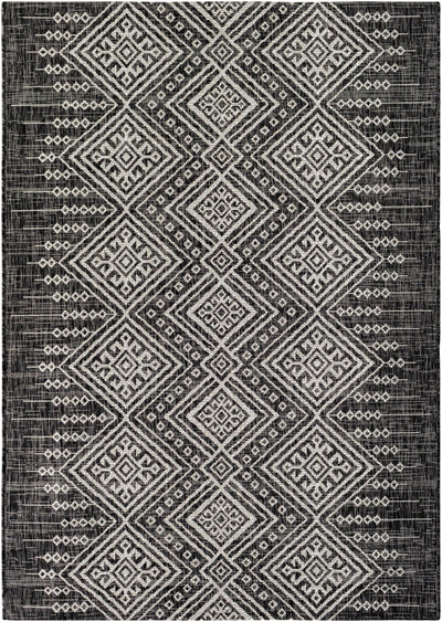 Tribal Design Charcoal And Ivory Traditional Ikat Design Outdoor Safe area Rug - The Rug Decor