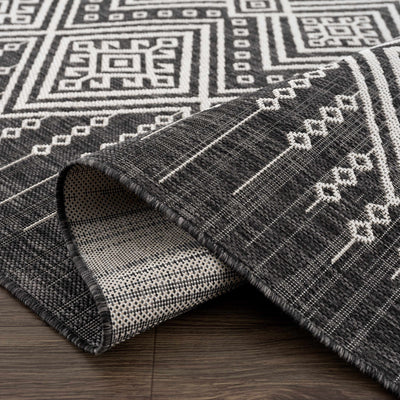 Tribal Design Charcoal And Ivory Traditional Ikat Design Outdoor Safe area Rug - The Rug Decor