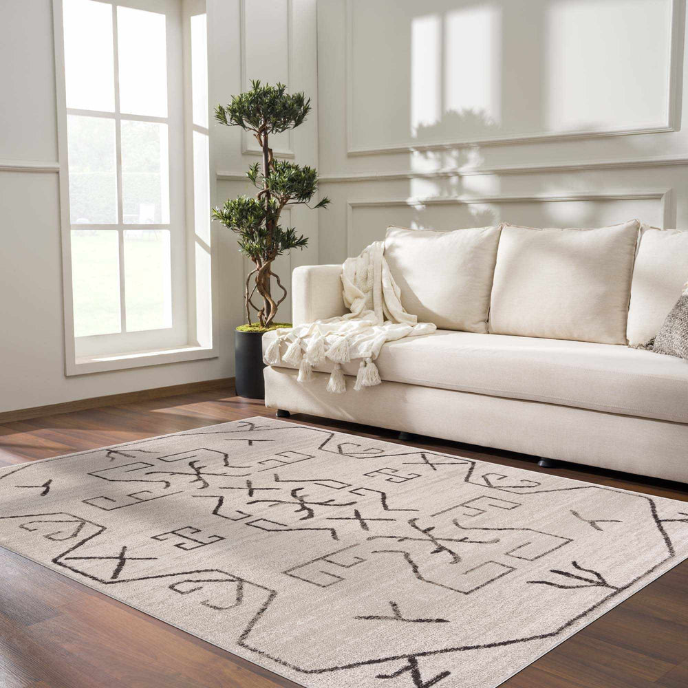 Tribal Design contemporary Light Peach and Charcoal Area Rug - The Rug Decor