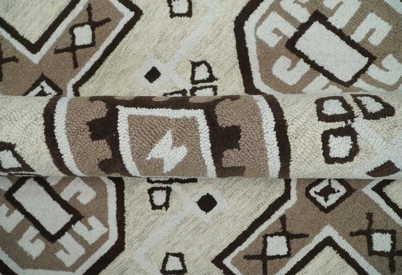 Tribal Design Ivory and Brown Hand Tufted Farmhouse Wool Area Rug - The Rug Decor