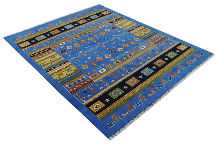 Tribal Gabbeh Blue, Black, Green and Rust Hand knotted Antique Look Traditional Wool Area Rug - The Rug Decor