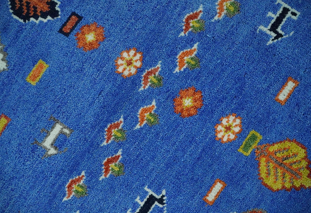 Tribal Gabbeh Blue, Black, Green and Rust Hand knotted Antique Look Traditional Wool Area Rug - The Rug Decor