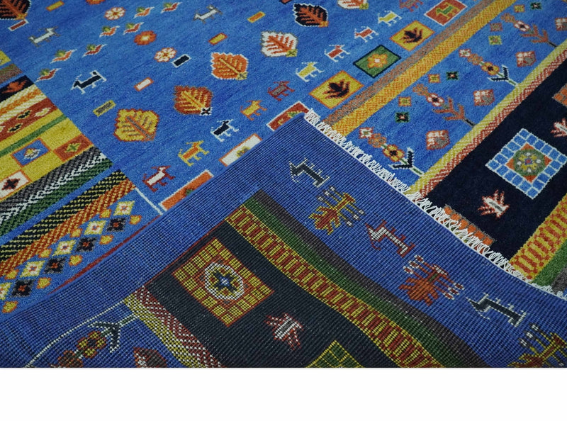 Tribal Gabbeh Blue, Black, Green and Rust Hand knotted Antique Look Traditional Wool Area Rug - The Rug Decor