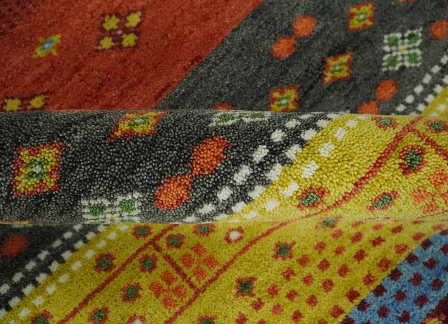 Tribal Gabbeh Green, Rust, Blue and Gold Hand knotted Antique Style Traditional Wool Area Rug - The Rug Decor