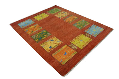 Tribal Gabbeh Rust, Green, Mustard and Aqua 8x10 Hand knotted Wool Area Rug - The Rug Decor