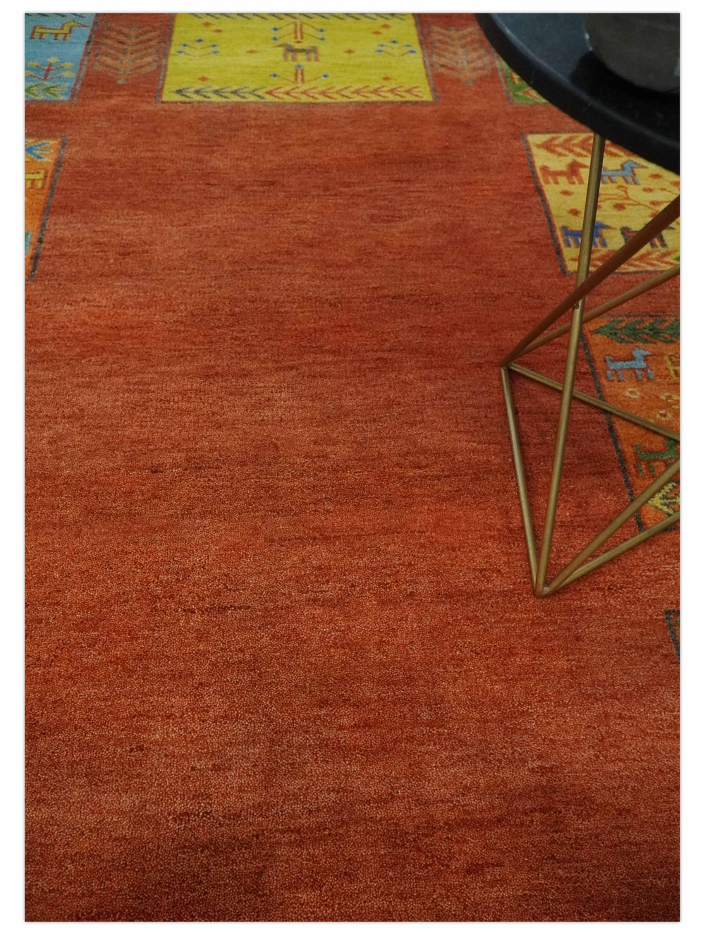 Tribal Gabbeh Rust, Green, Mustard and Aqua 8x10 Hand knotted Wool Area Rug - The Rug Decor