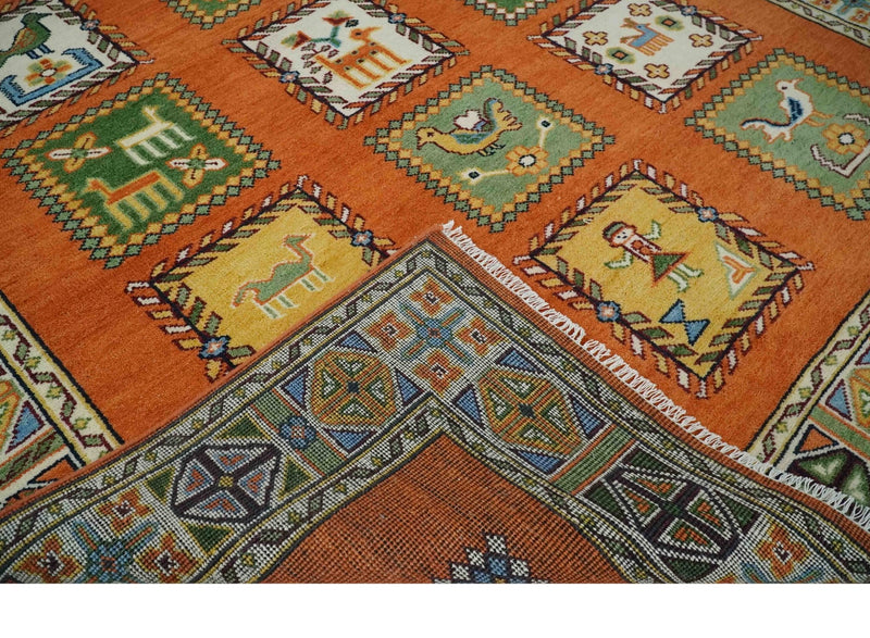 Tribal Gabbeh Rust, Ivory, Green and Beige 8x10 Hand knotted Antique Look Traditional Wool Area Rug - The Rug Decor