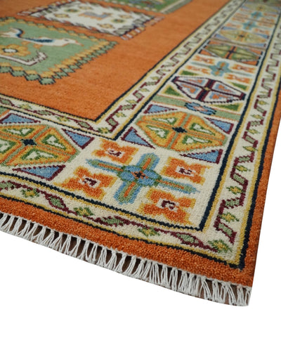 Tribal Gabbeh Rust, Ivory, Green and Beige 8x10 Hand knotted Antique Look Traditional Wool Area Rug - The Rug Decor