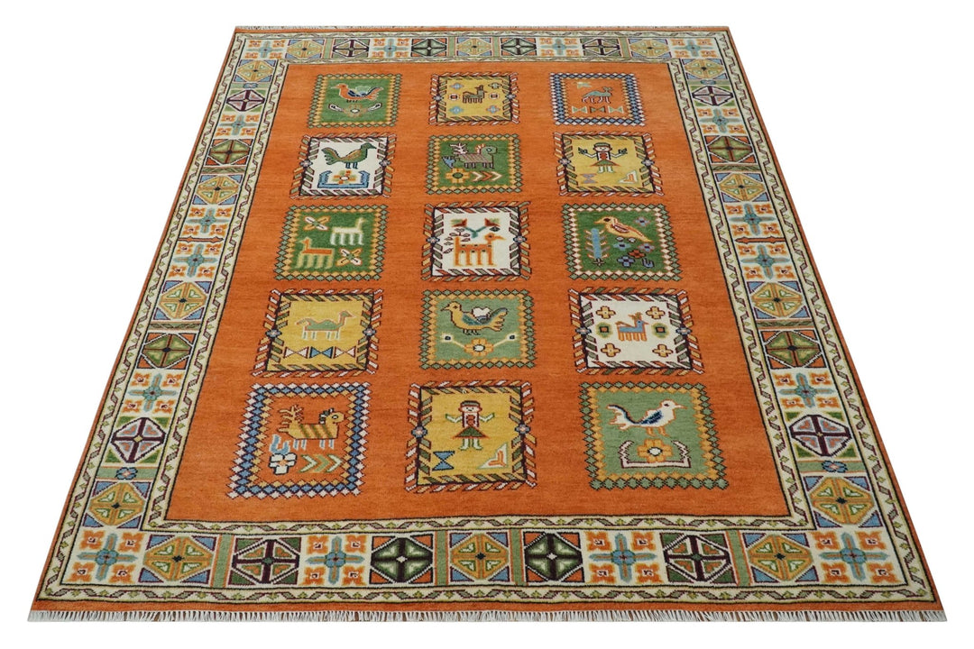 Tribal Gabbeh Rust, Ivory, Green and Beige Hand knotted Multi Size Antique Look Traditional Wool Area Rug - The Rug Decor
