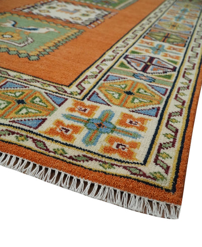 Tribal Gabbeh Rust, Ivory, Green and Beige Hand knotted Multi Size Antique Look Traditional Wool Area Rug - The Rug Decor