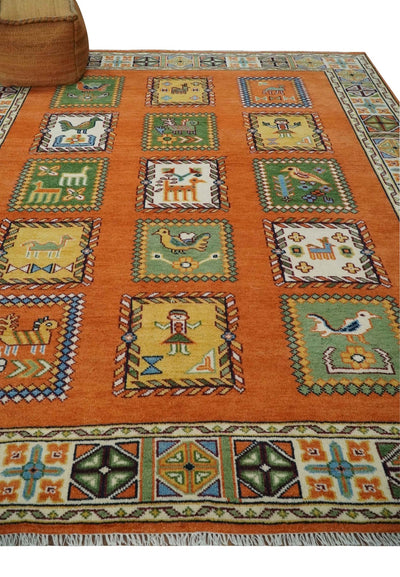 Tribal Gabbeh Rust, Ivory, Green and Beige Hand knotted Multi Size Antique Look Traditional Wool Area Rug - The Rug Decor